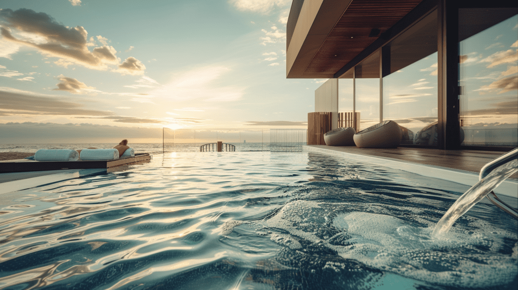 a pool with a person sitting on it